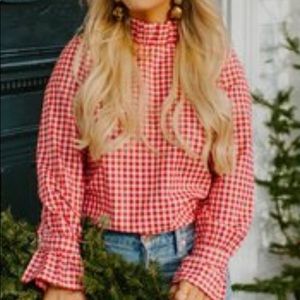 Elizabeth Wilson red/white gingham blouse, medium. See size charts attached